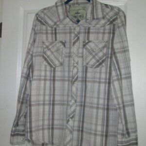 Mens Pearl Snap Western Shirt White Plaid Size L Long Sleeve Supply Company